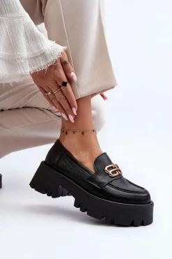 Sale Zazoo 20164 Damskie Loafersy Ze Skóry Naturalnej Czarne Czarny