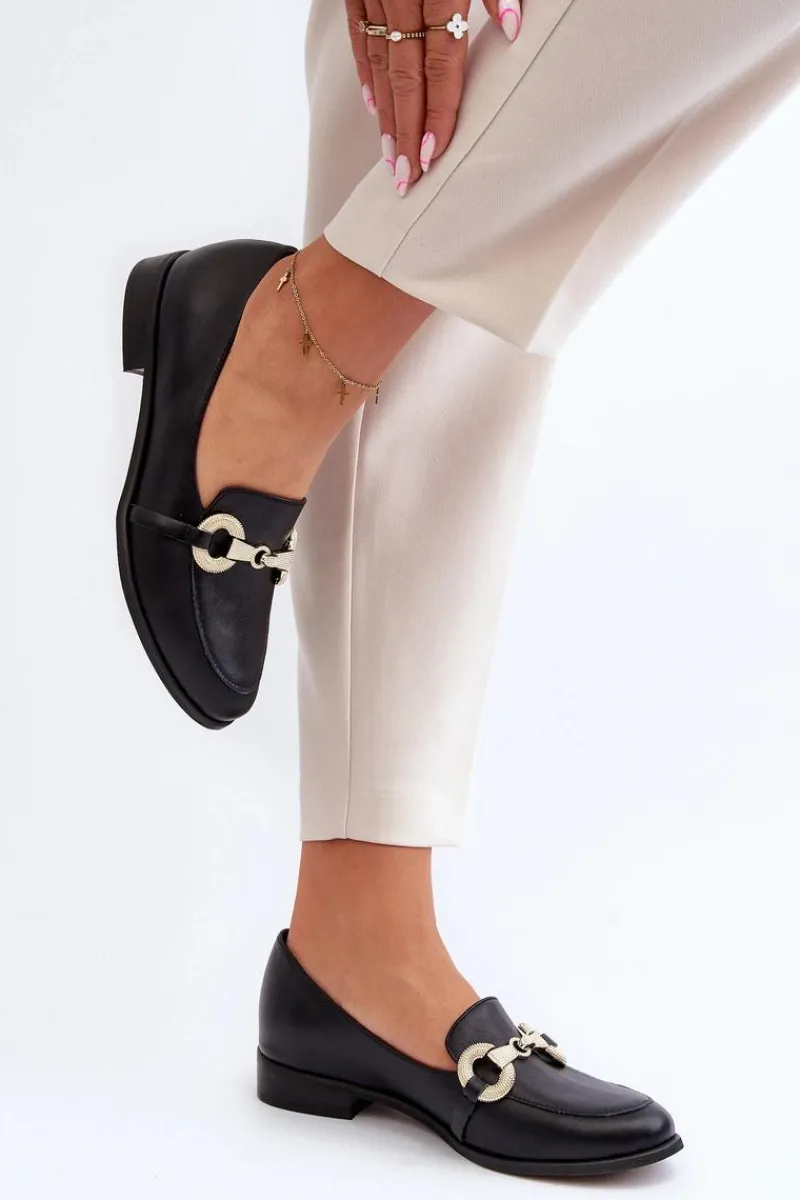 Outlet 2880 Damskie Mokasyny Skórzane Z Ozdobą Czarne Damskie Loafersy Damskie|Mokasyny Płaskie