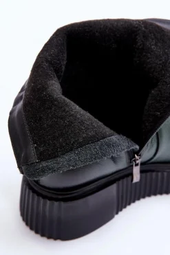 Online 60369 Damskie Skórzane Botki Na Platformie Zielone Damskie Botki Skórzane|Botki Zimowe Damskie