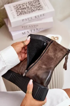 Hot Zazoo 60369 Damskie Skórzane Botki Na Platformie Ciemnobeżowe Beżowy