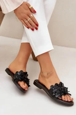 New 40381 Damskie Skórzane Klapki Na Płaskim Obcasie Czarne Damskie Klapki Damskie Klasyczne