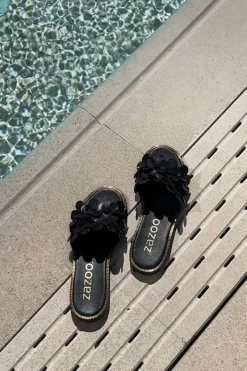 New 40381 Damskie Skórzane Klapki Na Płaskim Obcasie Czarne Damskie Klapki Damskie Klasyczne