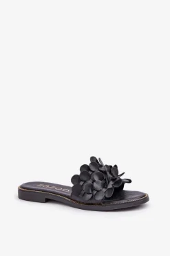 New 40381 Damskie Skórzane Klapki Na Płaskim Obcasie Czarne Damskie Klapki Damskie Klasyczne