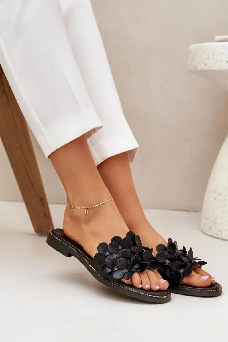 New 40381 Damskie Skórzane Klapki Na Płaskim Obcasie Czarne Damskie Klapki Damskie Klasyczne