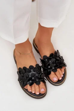 New 40381 Damskie Skórzane Klapki Na Płaskim Obcasie Czarne Damskie Klapki Damskie Klasyczne