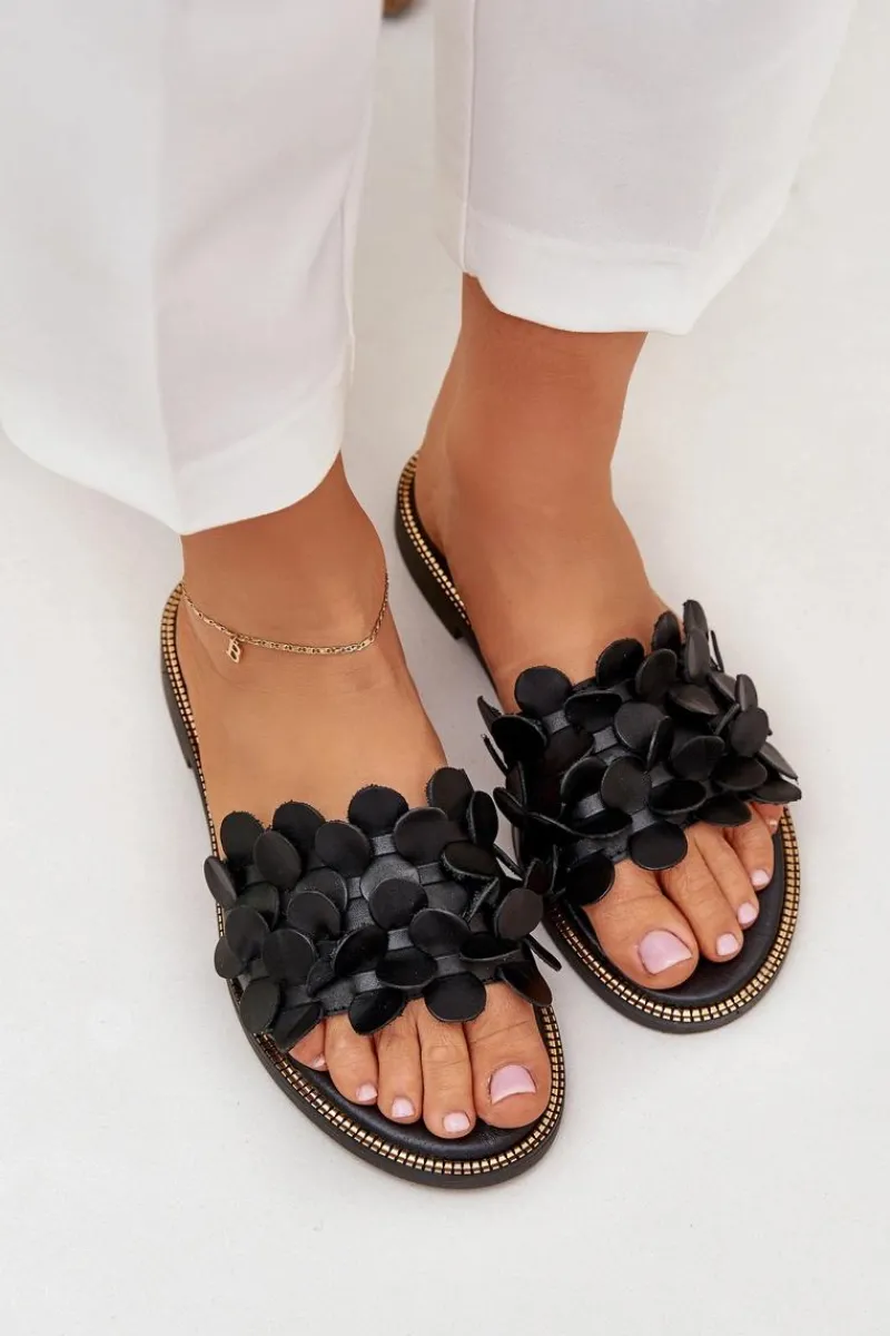 New 40381 Damskie Skórzane Klapki Na Płaskim Obcasie Czarne Damskie Klapki Damskie Klasyczne