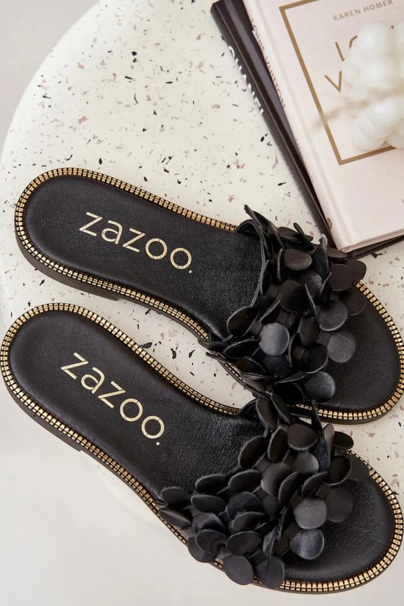 New 40381 Damskie Skórzane Klapki Na Płaskim Obcasie Czarne Damskie Klapki Damskie Klasyczne