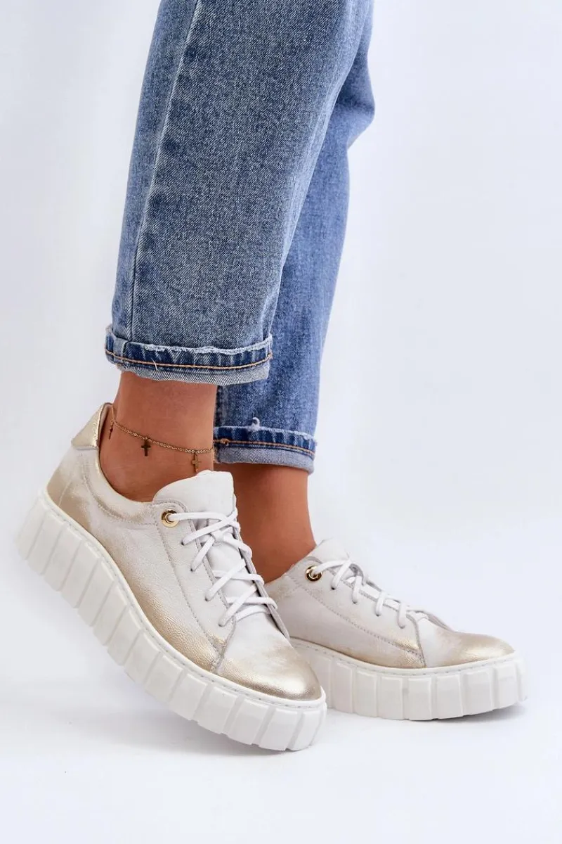 Hot Zazoo 2919 Damskie Skórzane Półbuty Na Grubej Podeszwie Złote