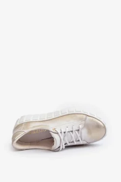 Hot Zazoo 2919 Damskie Skórzane Półbuty Na Grubej Podeszwie Złote