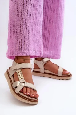 Sandały Płaskie>Maciejka Zazoo 50103 Damskie Skórzane Sandały Na Platformie Beżowe Beżowy