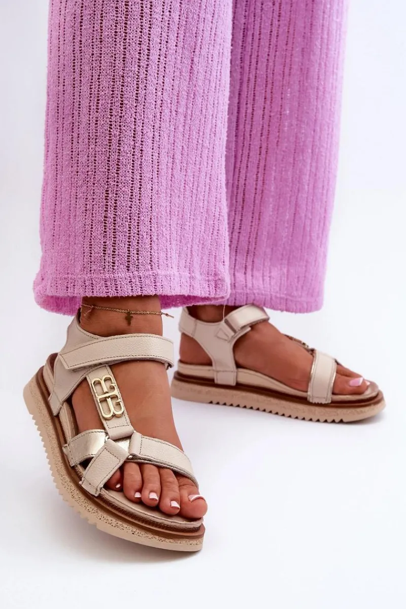 Sandały Płaskie>Maciejka Zazoo 50103 Damskie Skórzane Sandały Na Platformie Beżowe Beżowy