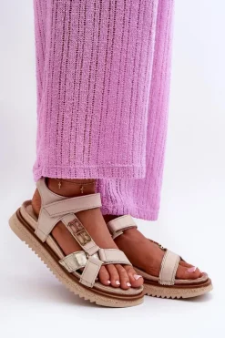 Sandały Płaskie>Maciejka Zazoo 50103 Damskie Skórzane Sandały Na Platformie Beżowe Beżowy