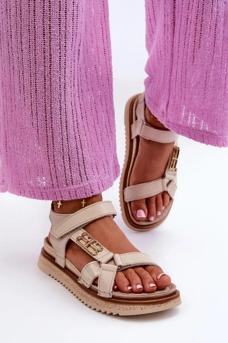 Sandały Płaskie>Maciejka Zazoo 50103 Damskie Skórzane Sandały Na Platformie Beżowe Beżowy