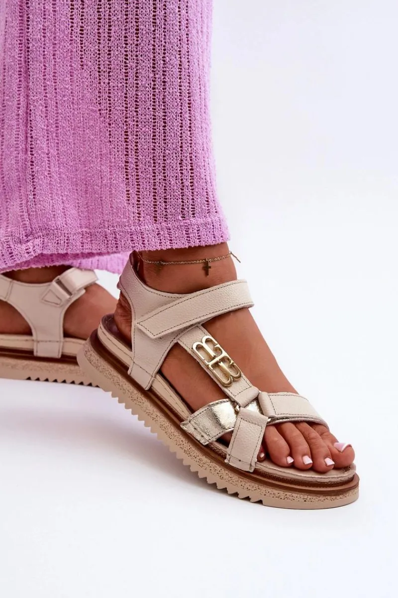 Sandały Płaskie>Maciejka Zazoo 50103 Damskie Skórzane Sandały Na Platformie Beżowe Beżowy