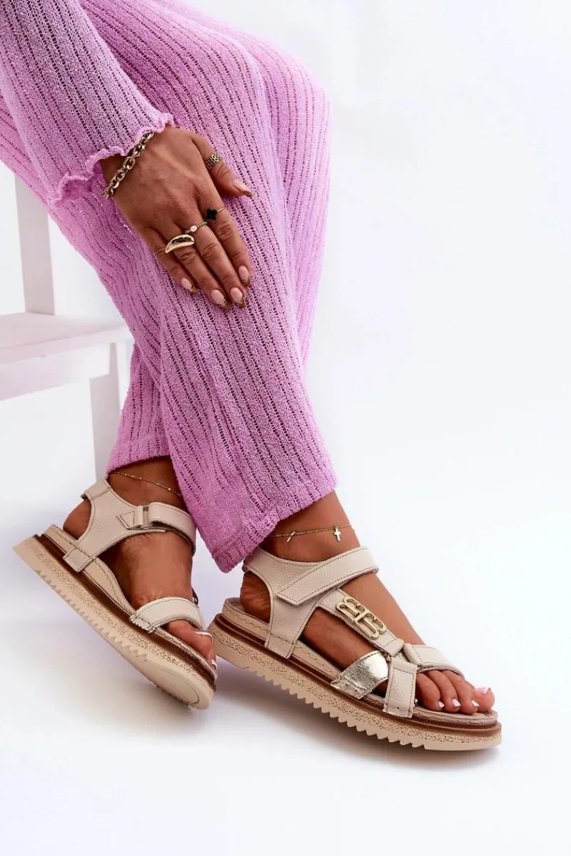 Sandały Płaskie>Maciejka Zazoo 50103 Damskie Skórzane Sandały Na Platformie Beżowe Beżowy