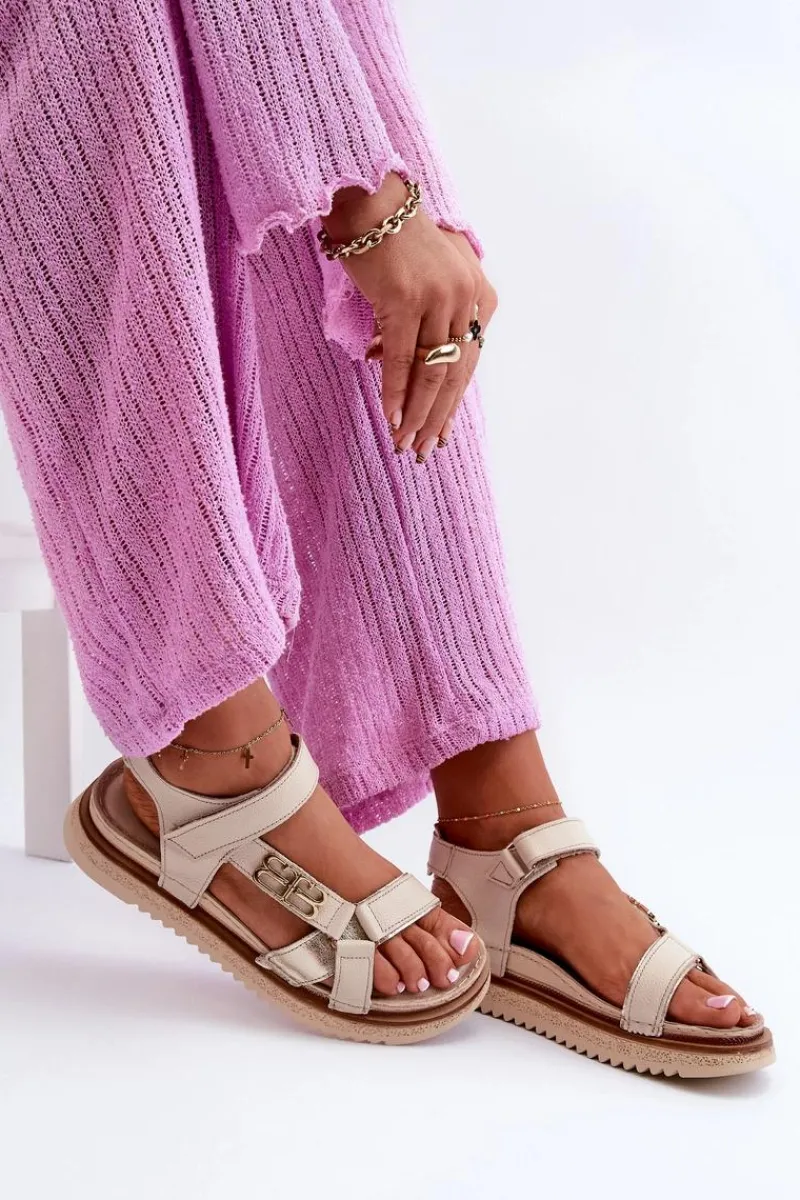 Sandały Płaskie>Maciejka Zazoo 50103 Damskie Skórzane Sandały Na Platformie Beżowe Beżowy