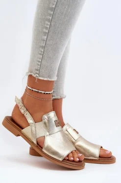 Discount Zazoo 40385 Damskie Skórzane Sandały Złote Złoty