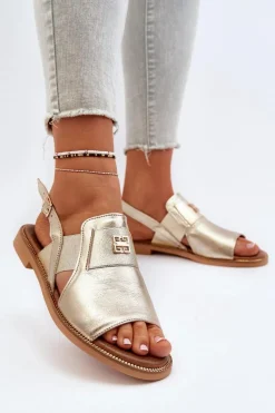 Discount Zazoo 40385 Damskie Skórzane Sandały Złote Złoty