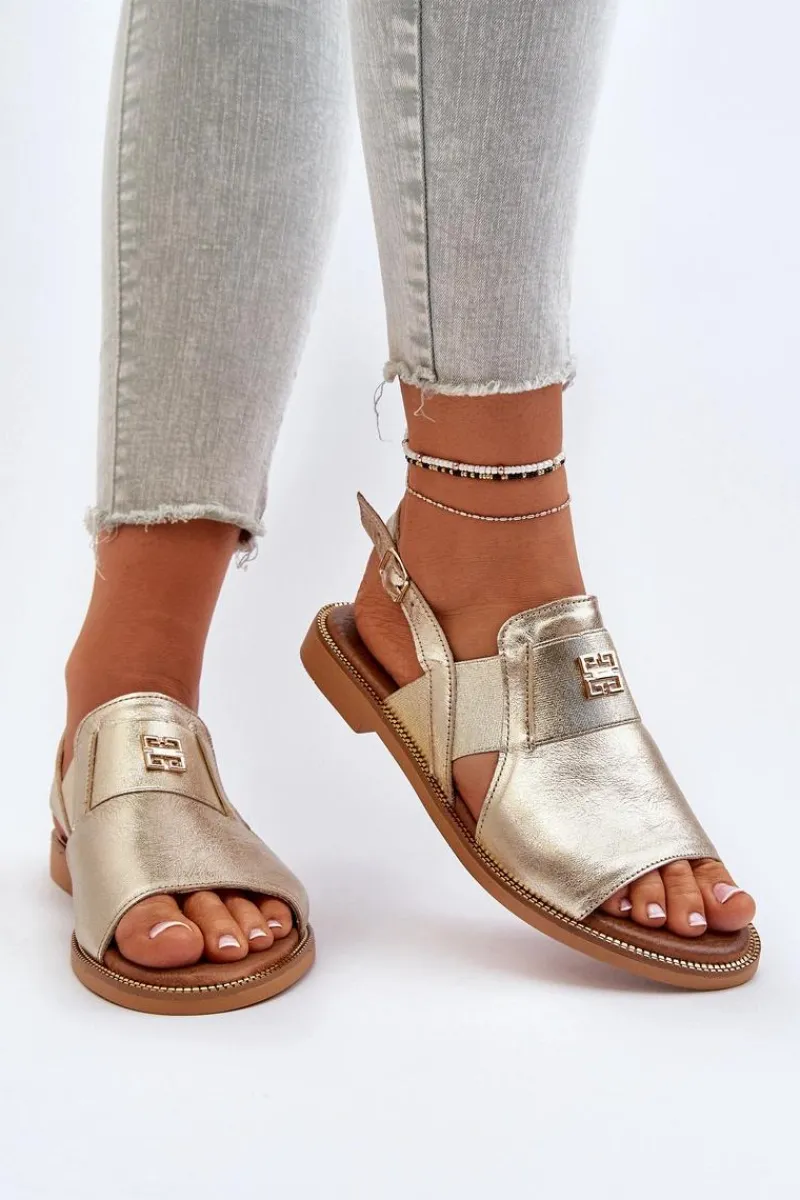 Discount Zazoo 40385 Damskie Skórzane Sandały Złote Złoty