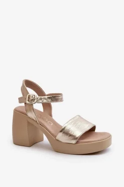 Hot Zazoo 40386 Damskie Skórzane Sandały Na Klocku Złote Złoty