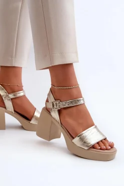 Hot Zazoo 40386 Damskie Skórzane Sandały Na Klocku Złote Złoty