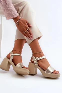 Hot Zazoo 40386 Damskie Skórzane Sandały Na Klocku Złote Złoty