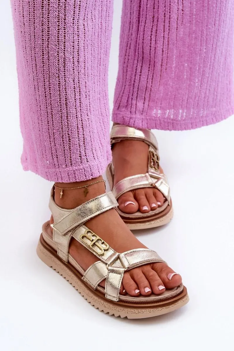 Sandały Płaskie>Maciejka Zazoo 50103 Damskie Skórzane Sandały Na Platformie Złote