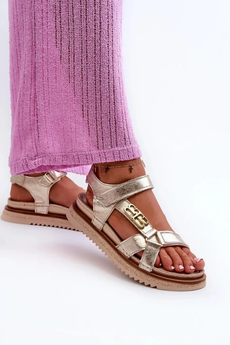 Sandały Płaskie>Maciejka Zazoo 50103 Damskie Skórzane Sandały Na Platformie Złote