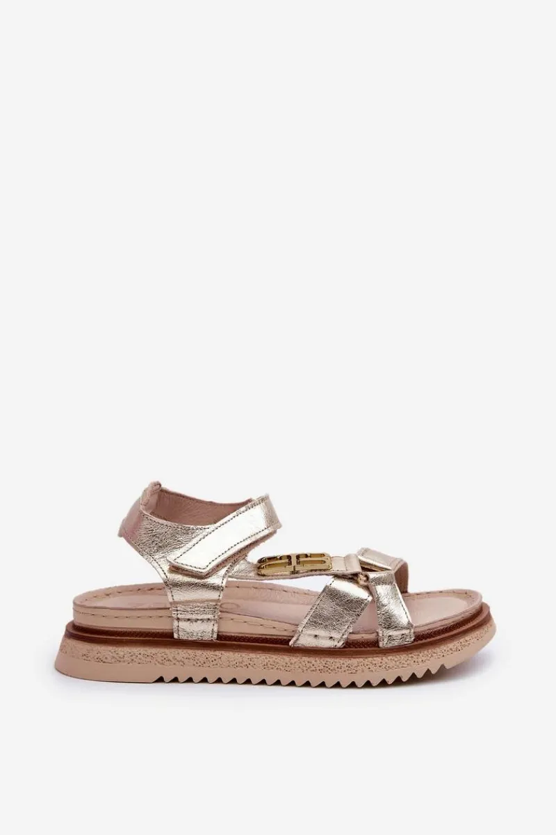 Sandały Płaskie>Maciejka Zazoo 50103 Damskie Skórzane Sandały Na Platformie Złote