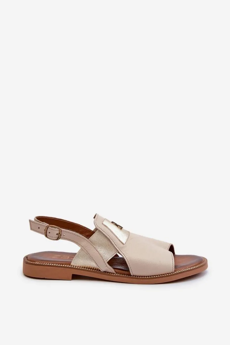 Clearance 40385 Damskie Skórzane Sandały Beżowe Damskie Sandały Płaskie