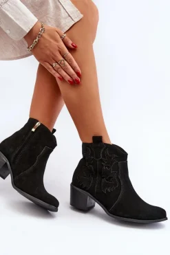 Outlet Zazoo 3426 Damskie Zamszowe Botki Kowbojki Czarne Czarny