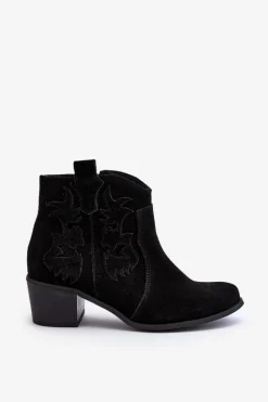 Outlet Zazoo 3426 Damskie Zamszowe Botki Kowbojki Czarne Czarny