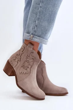 Clearance 3426 Damskie Zamszowe Botki Kowbojki Cappucino Damskie Botki Skórzane|Botki Na Słupku