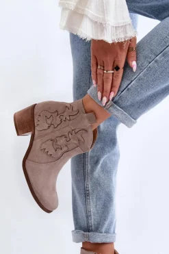 Clearance 3426 Damskie Zamszowe Botki Kowbojki Cappucino Damskie Botki Skórzane|Botki Na Słupku