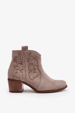 Clearance 3426 Damskie Zamszowe Botki Kowbojki Cappucino Damskie Botki Skórzane|Botki Na Słupku