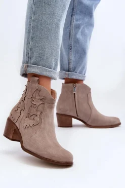 Clearance 3426 Damskie Zamszowe Botki Kowbojki Cappucino Damskie Botki Skórzane|Botki Na Słupku