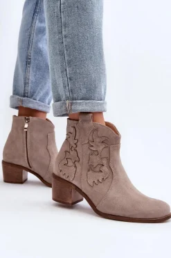 Clearance 3426 Damskie Zamszowe Botki Kowbojki Cappucino Damskie Botki Skórzane|Botki Na Słupku