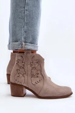 Clearance 3426 Damskie Zamszowe Botki Kowbojki Cappucino Damskie Botki Skórzane|Botki Na Słupku