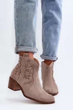 Clearance 3426 Damskie Zamszowe Botki Kowbojki Cappucino Damskie Botki Skórzane|Botki Na Słupku