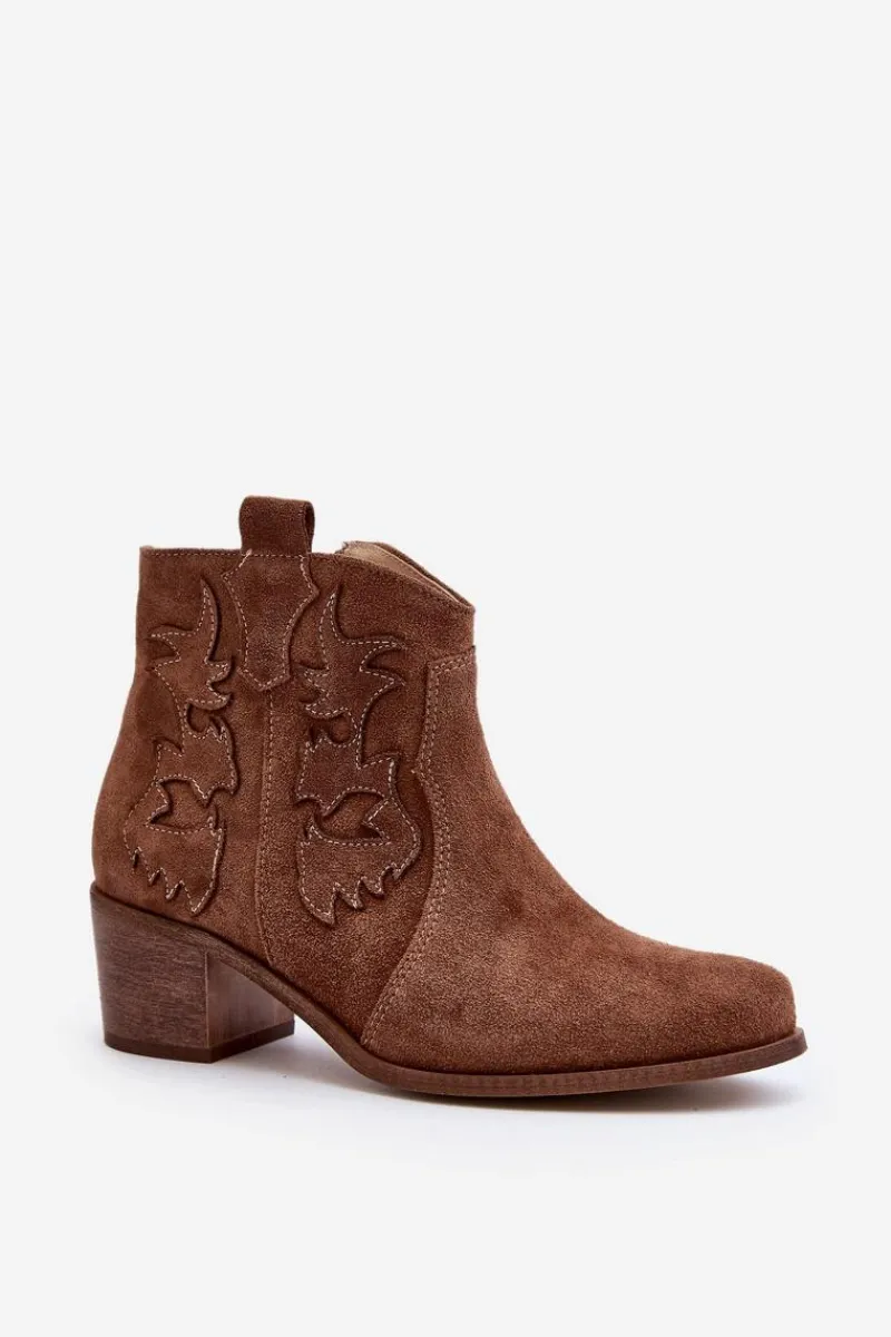 Best Zazoo 3426 Damskie Zamszowe Botki Kowbojki Brązowe