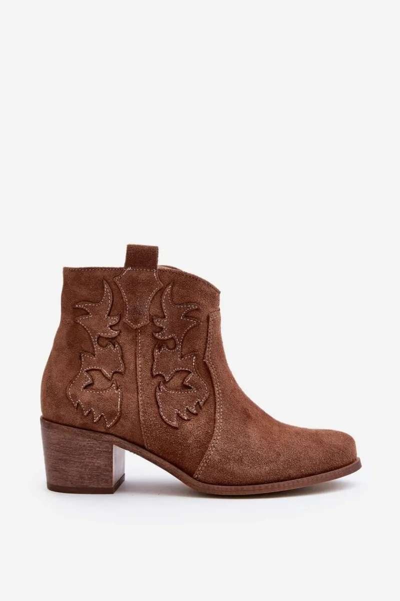 Best Zazoo 3426 Damskie Zamszowe Botki Kowbojki Brązowe