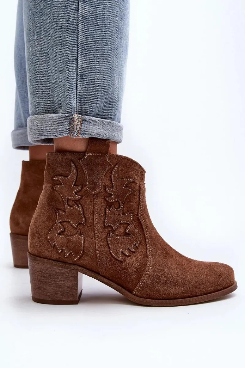 Best Zazoo 3426 Damskie Zamszowe Botki Kowbojki Brązowe