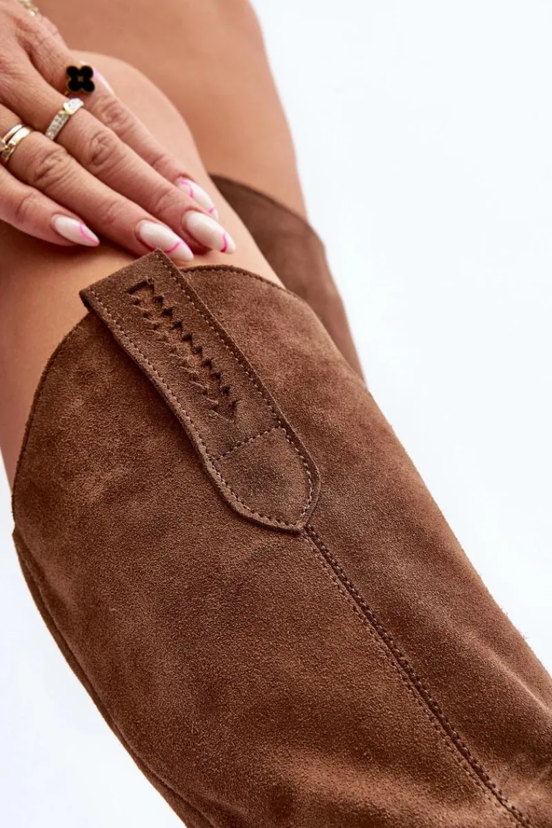 Online 3427 Damskie Zamszowe Kozaki Kowbojki Brązowe Damskie Kozaki Wiosenne|Kozaki Przed Kolano