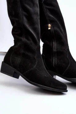 New Zazoo 3427 Damskie Zamszowe Kozaki Kowbojki Czarne