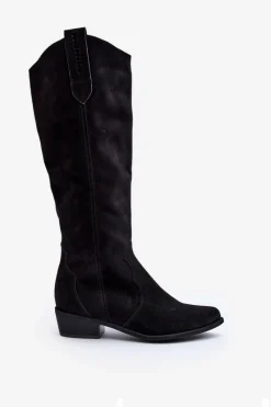 New Zazoo 3427 Damskie Zamszowe Kozaki Kowbojki Czarne