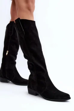 New Zazoo 3427 Damskie Zamszowe Kozaki Kowbojki Czarne