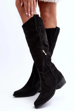 New Zazoo 3427 Damskie Zamszowe Kozaki Kowbojki Czarne