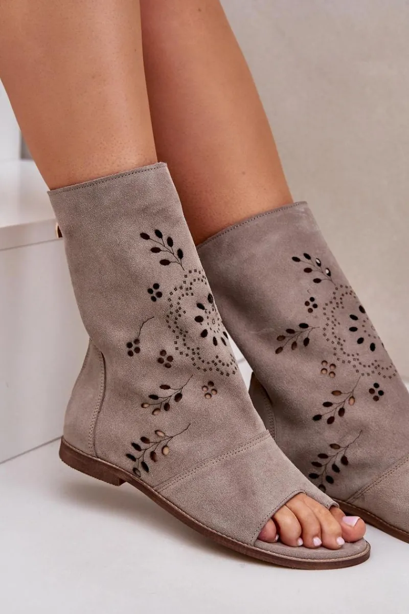 Online Zazoo 3437 Damskie Zamszowe Sandały Z Cholewką Na Zamek Beżowe Damskie Sandały Z Cholewką|Sandały Płaskie