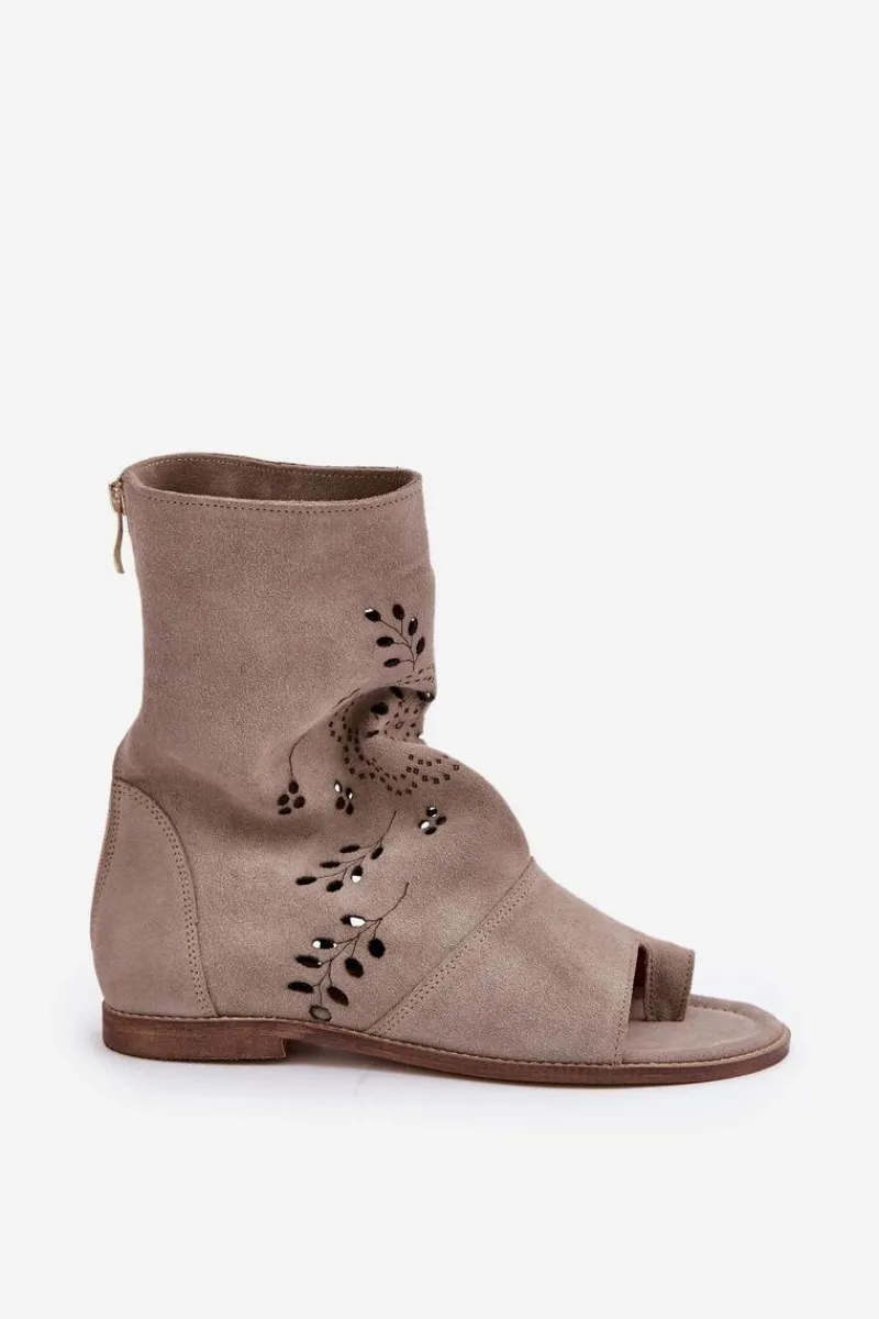 Online Zazoo 3437 Damskie Zamszowe Sandały Z Cholewką Na Zamek Beżowe Damskie Sandały Z Cholewką|Sandały Płaskie