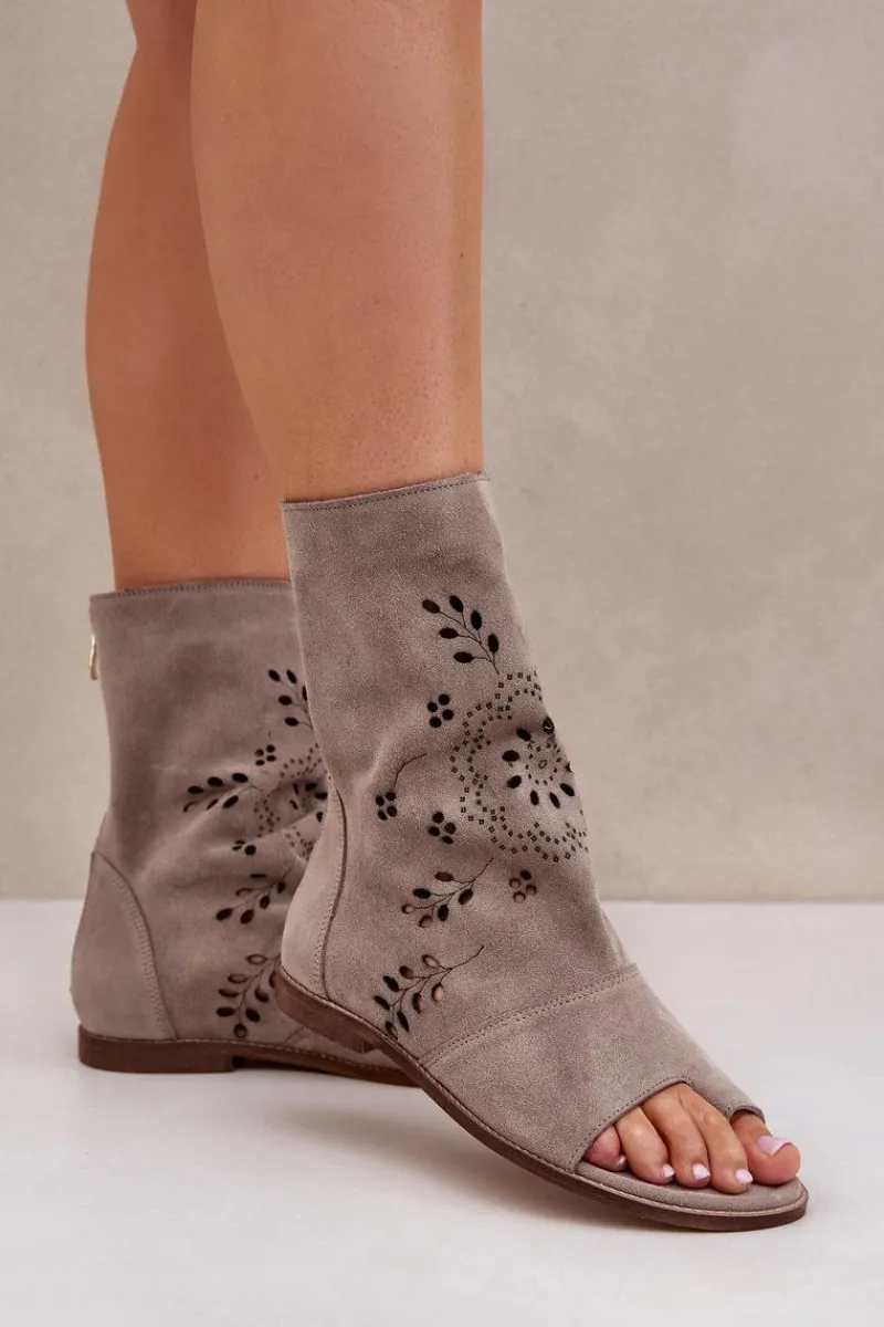 Online Zazoo 3437 Damskie Zamszowe Sandały Z Cholewką Na Zamek Beżowe Damskie Sandały Z Cholewką|Sandały Płaskie